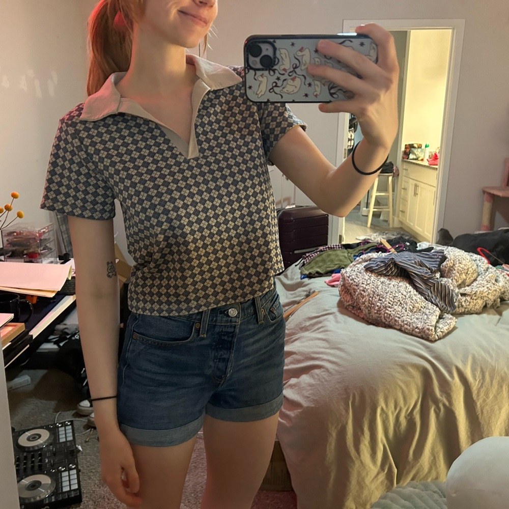 Stylish Checkered Polo Top